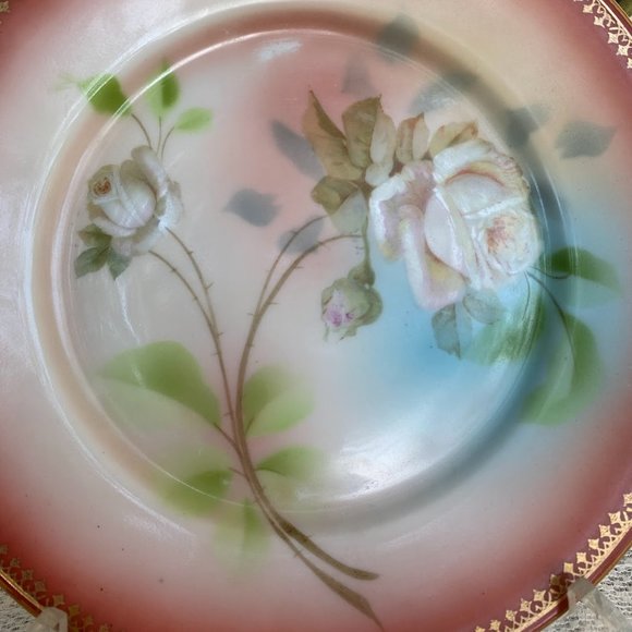Antique Victoria Austria Hand Painted White Roses, Gold Filigree On Rim Plate - Picture 3 of 5